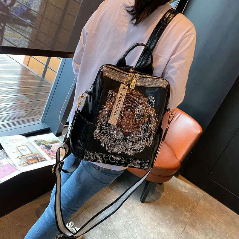 Large Capacity Backpack for Women Real Leather Mochila Hombre Animal Print Big School Bags for Girls Travel Bagpack - KIMLUD