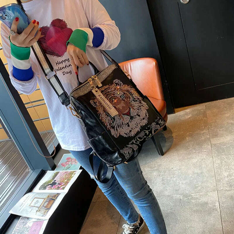 Large Capacity Backpack for Women Real Leather Mochila Hombre Animal Print Big School Bags for Girls Travel Bagpack - KIMLUD