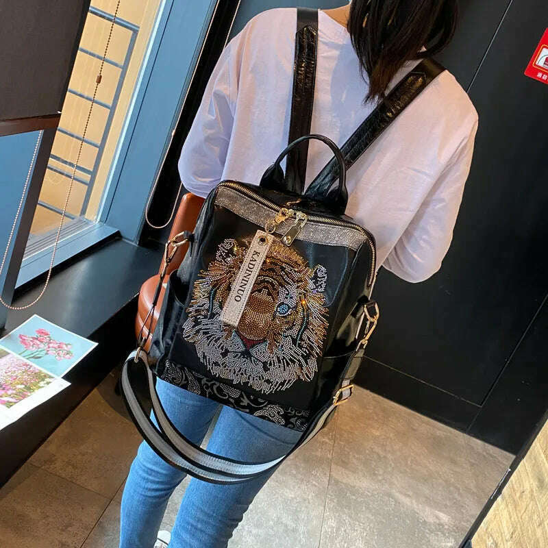 Large Capacity Backpack for Women Real Leather Mochila Hombre Animal Print Big School Bags for Girls Travel Bagpack - KIMLUD