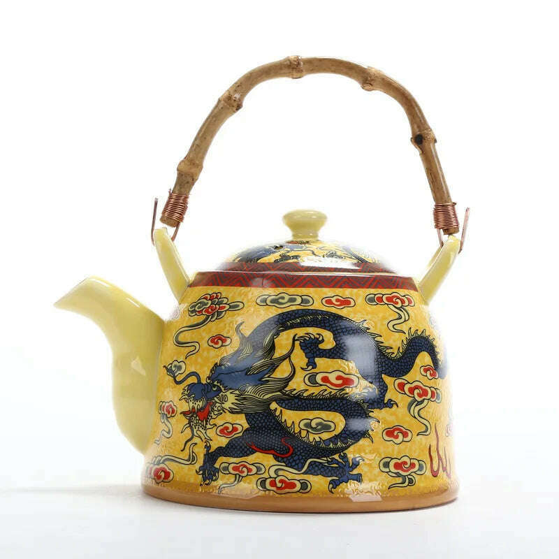 Large Capacity Ceramics High Temperature Resistant 1L with Filter Ceramic Kettle Teapot Flower Pattern A Variety of Styles - KIMLUD
