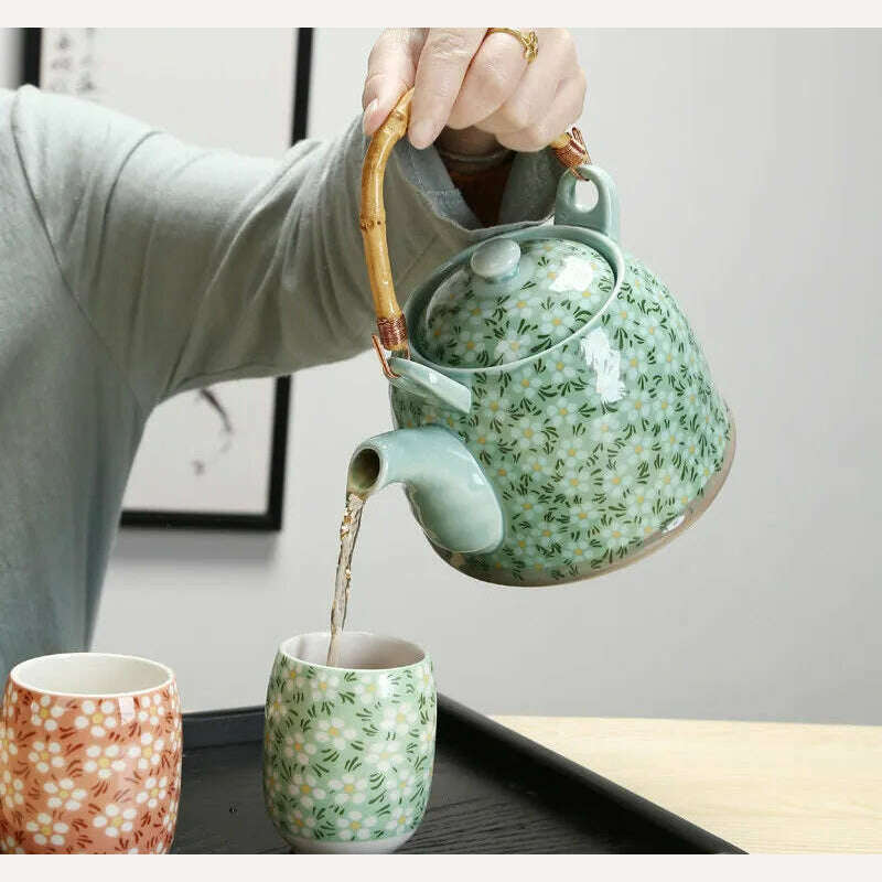 Large Capacity Ceramics High Temperature Resistant 1L with Filter Ceramic Kettle Teapot Flower Pattern A Variety of Styles - KIMLUD
