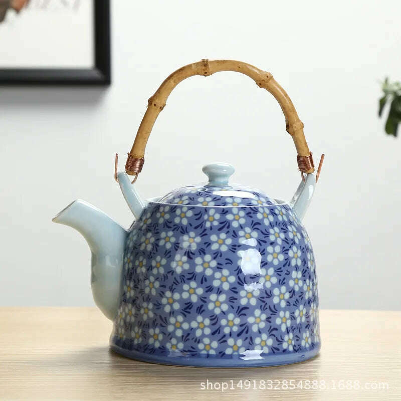 Large Capacity Ceramics High Temperature Resistant 1L with Filter Ceramic Kettle Teapot Flower Pattern A Variety of Styles - KIMLUD