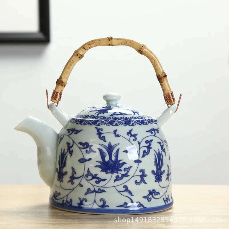Large Capacity Ceramics High Temperature Resistant 1L with Filter Ceramic Kettle Teapot Flower Pattern A Variety of Styles - KIMLUD