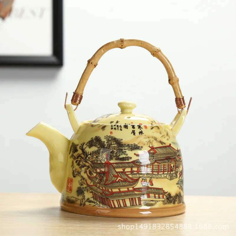 Large Capacity Ceramics High Temperature Resistant 1L with Filter Ceramic Kettle Teapot Flower Pattern A Variety of Styles - KIMLUD
