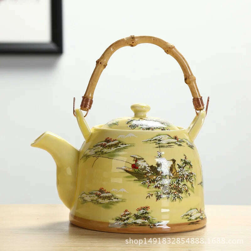 Large Capacity Ceramics High Temperature Resistant 1L with Filter Ceramic Kettle Teapot Flower Pattern A Variety of Styles - KIMLUD