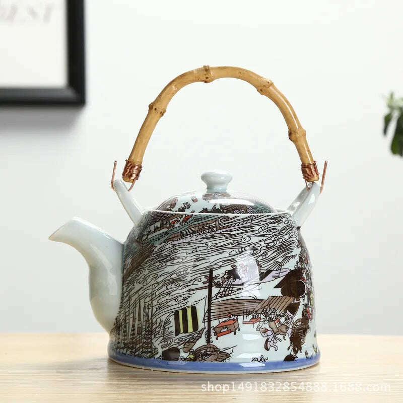 Large Capacity Ceramics High Temperature Resistant 1L with Filter Ceramic Kettle Teapot Flower Pattern A Variety of Styles - KIMLUD