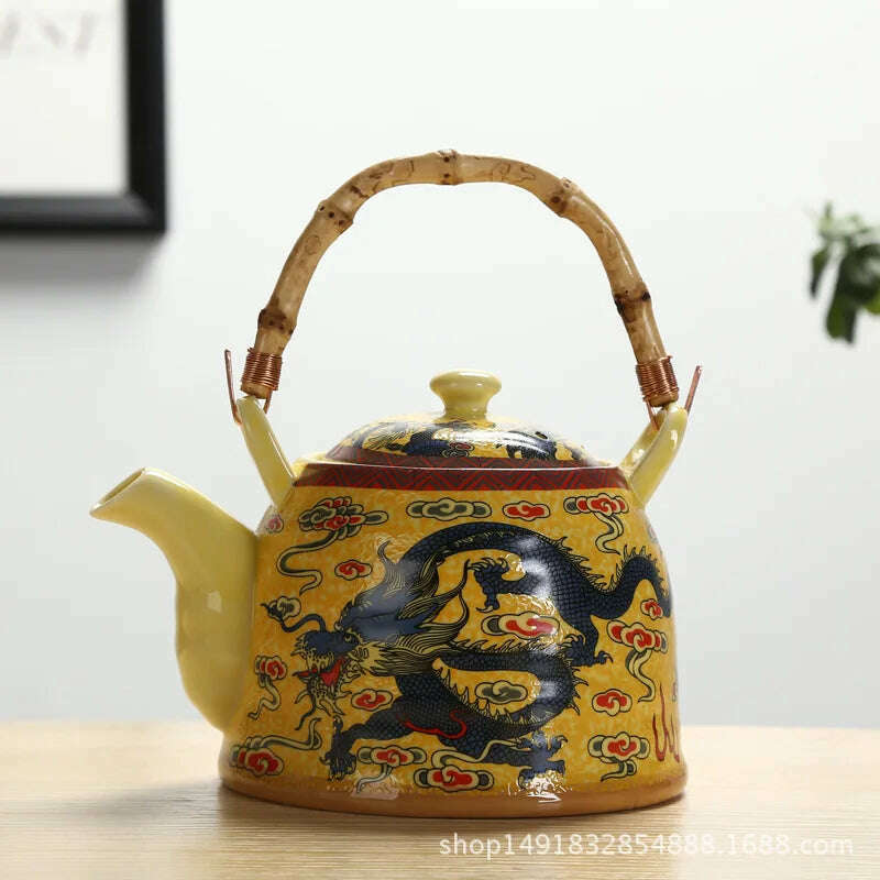 Large Capacity Ceramics High Temperature Resistant 1L with Filter Ceramic Kettle Teapot Flower Pattern A Variety of Styles - KIMLUD