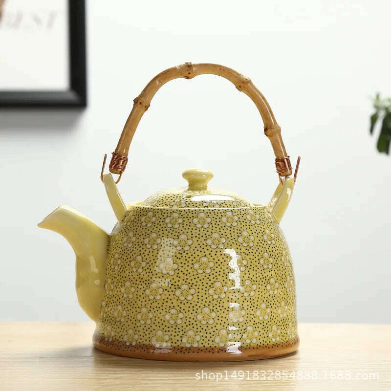 Large Capacity Ceramics High Temperature Resistant 1L with Filter Ceramic Kettle Teapot Flower Pattern A Variety of Styles - KIMLUD