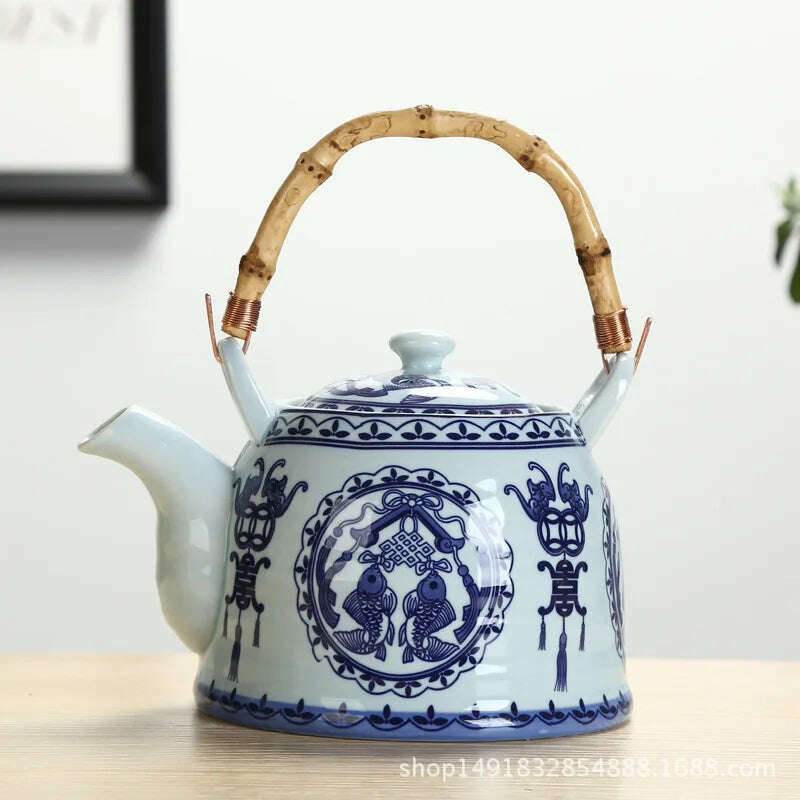 Large Capacity Ceramics High Temperature Resistant 1L with Filter Ceramic Kettle Teapot Flower Pattern A Variety of Styles - KIMLUD