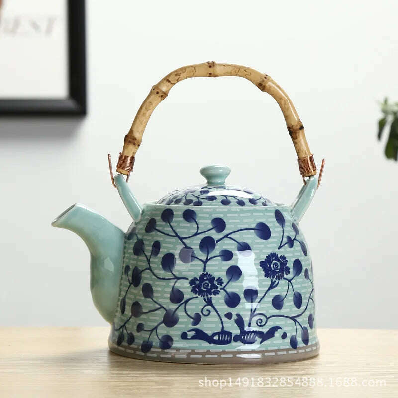 Large Capacity Ceramics High Temperature Resistant 1L with Filter Ceramic Kettle Teapot Flower Pattern A Variety of Styles - KIMLUD