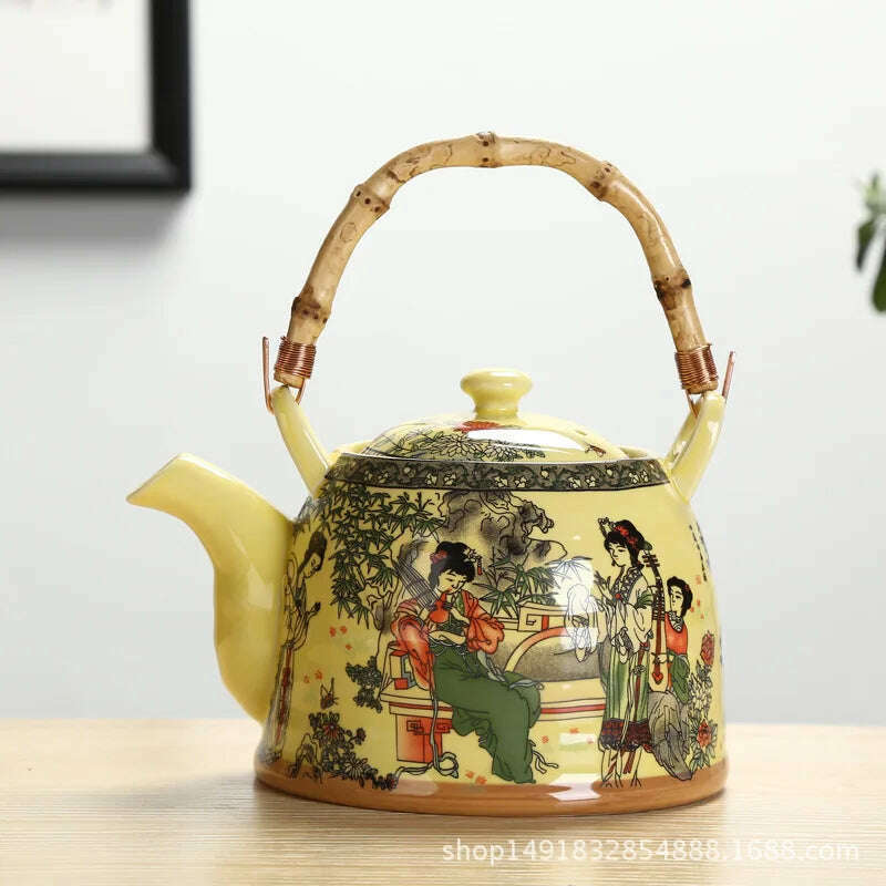 Large Capacity Ceramics High Temperature Resistant 1L with Filter Ceramic Kettle Teapot Flower Pattern A Variety of Styles - KIMLUD