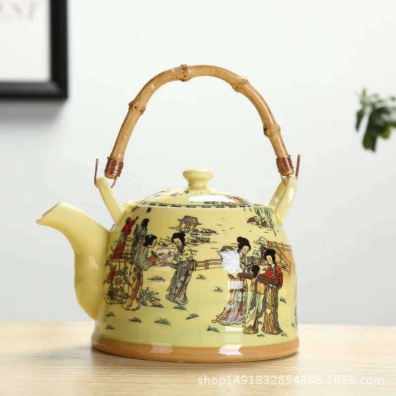Large Capacity Ceramics High Temperature Resistant 1L with Filter Ceramic Kettle Teapot Flower Pattern A Variety of Styles - KIMLUD