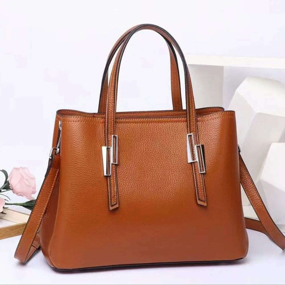 KIMLUD, Large Capacity Cowhide Handbags for Women Casual Genuine Leather Bag Luxury Designer Female Tote Bags, brown women bag, KIMLUD APPAREL - Womens Clothes