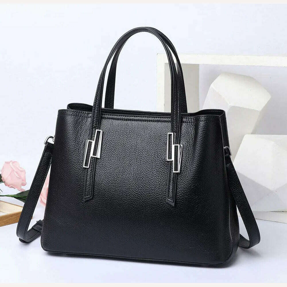 KIMLUD, Large Capacity Cowhide Handbags for Women Casual Genuine Leather Bag Luxury Designer Female Tote Bags, black women bag, KIMLUD APPAREL - Womens Clothes