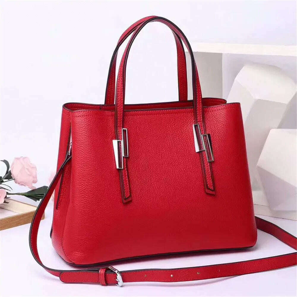 KIMLUD, Large Capacity Cowhide Handbags for Women Casual Genuine Leather Bag Luxury Designer Female Tote Bags, red women bag, KIMLUD APPAREL - Womens Clothes