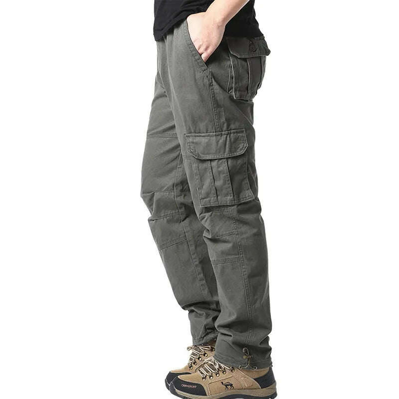 Large Pocket Loose Overalls Men's Outdoor Sports Jogging Tactical Pants Elastic Waist Pure Cotton Casual Work Pants - KIMLUD