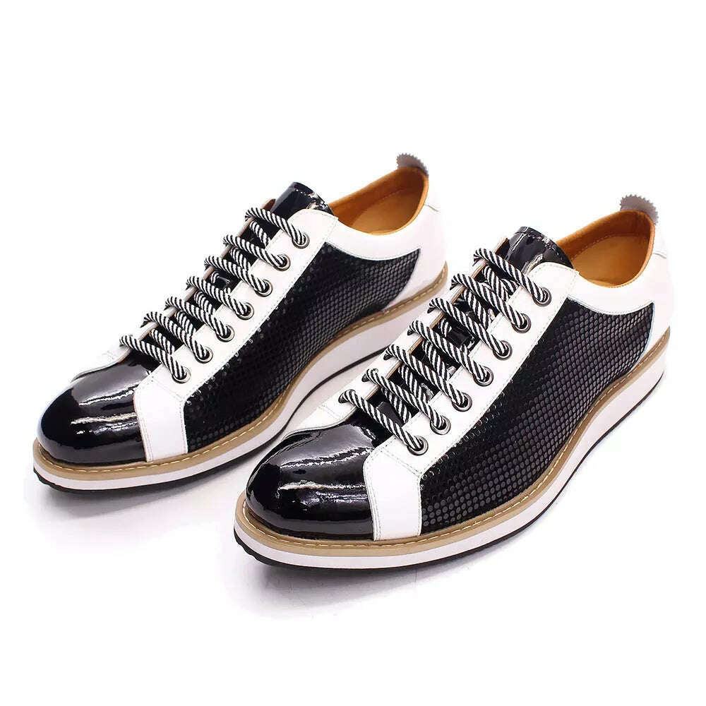 KIMLUD, Large Size 6 To 13 Luxury Brand Shoes Men Flat Sneakers Patent Leather Lace-up Black White Casual Shoes Zapatos Casuales Hombres, KIMLUD Womens Clothes