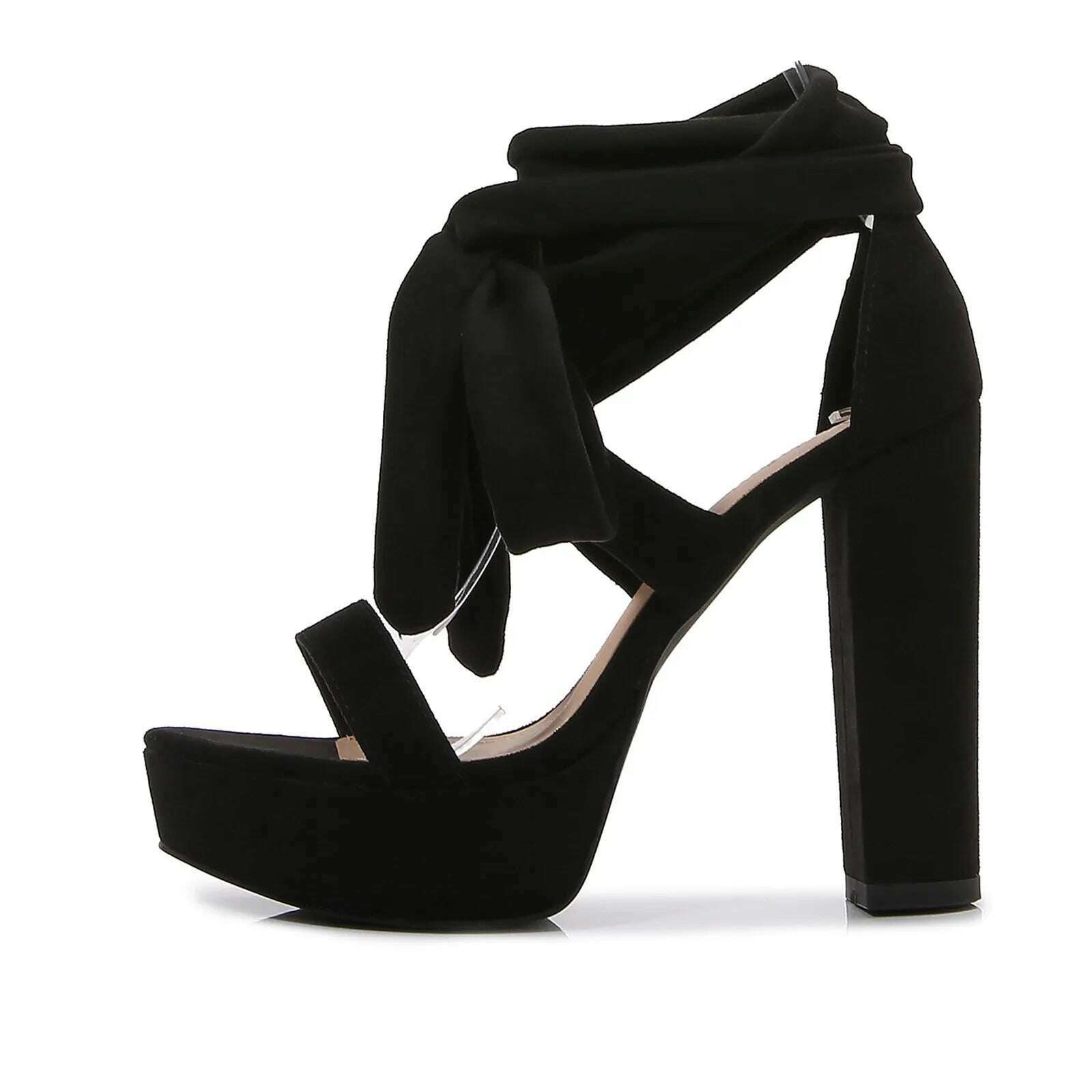 KIMLUD, Large Size Bandage Shoes New Suede Strap High Heels Women'S Footwear Solid Fish Mouth Platform Bag Heel Thick Heel Sandals, KIMLUD Womens Clothes