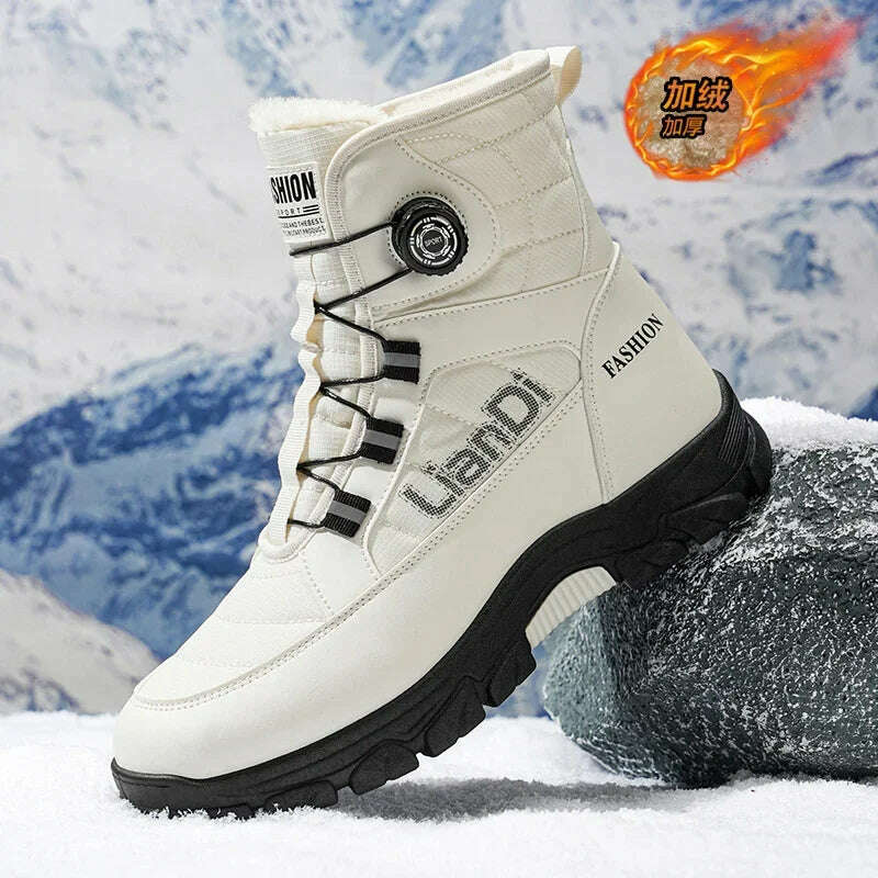 Large Size High-top Mens Cotton Shoes outdoor Snow Boots Warm Plush Lining Breathable Waterproof Fabric Non-slip Soles Safe Shoe - KIMLUD