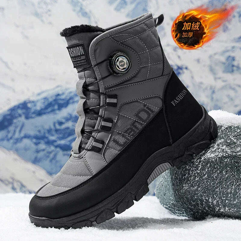Large Size High-top Mens Cotton Shoes outdoor Snow Boots Warm Plush Lining Breathable Waterproof Fabric Non-slip Soles Safe Shoe - KIMLUD