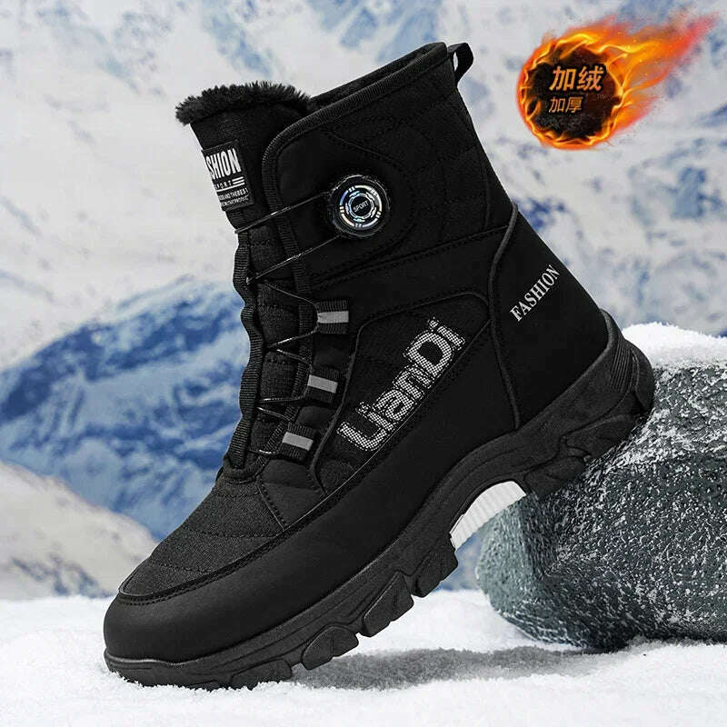 Large Size High-top Mens Cotton Shoes outdoor Snow Boots Warm Plush Lining Breathable Waterproof Fabric Non-slip Soles Safe Shoe - KIMLUD