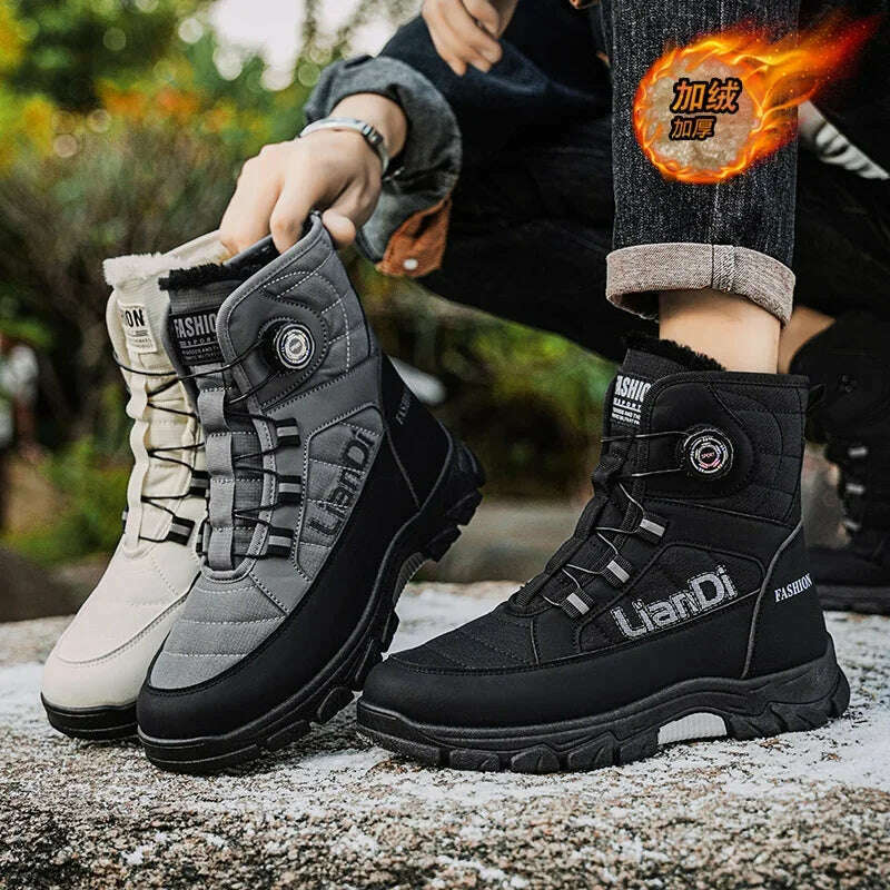 Large Size High-top Mens Cotton Shoes outdoor Snow Boots Warm Plush Lining Breathable Waterproof Fabric Non-slip Soles Safe Shoe - KIMLUD