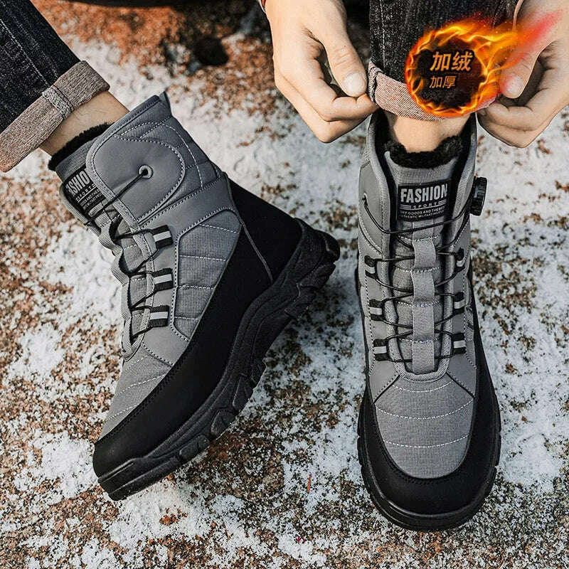 Large Size High-top Mens Cotton Shoes outdoor Snow Boots Warm Plush Lining Breathable Waterproof Fabric Non-slip Soles Safe Shoe - KIMLUD