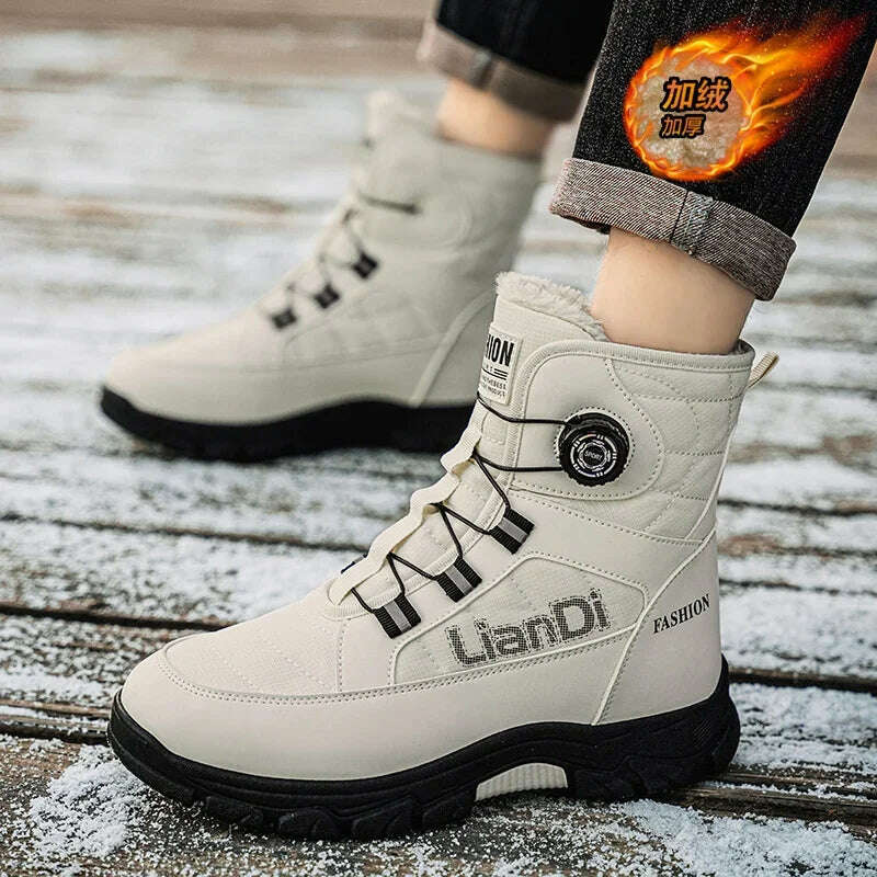 Large Size High-top Mens Cotton Shoes outdoor Snow Boots Warm Plush Lining Breathable Waterproof Fabric Non-slip Soles Safe Shoe - KIMLUD