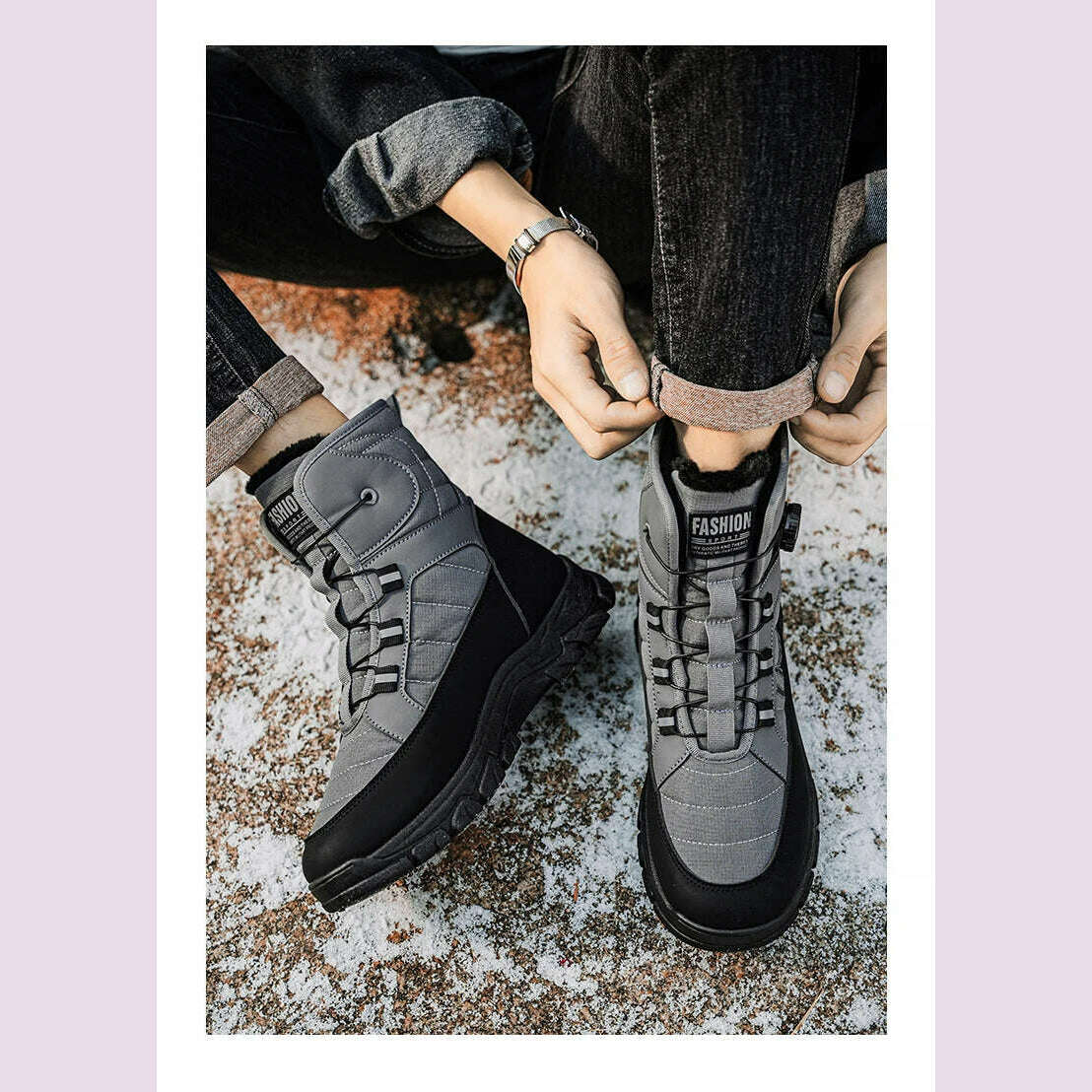 Large Size High-top Mens Cotton Shoes outdoor Snow Boots Warm Plush Lining Breathable Waterproof Fabric Non-slip Soles Safe Shoe - KIMLUD