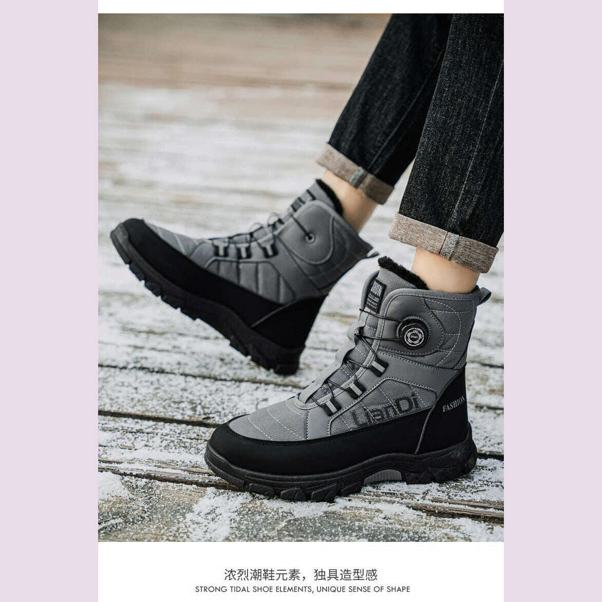 Large Size High-top Mens Cotton Shoes outdoor Snow Boots Warm Plush Lining Breathable Waterproof Fabric Non-slip Soles Safe Shoe - KIMLUD