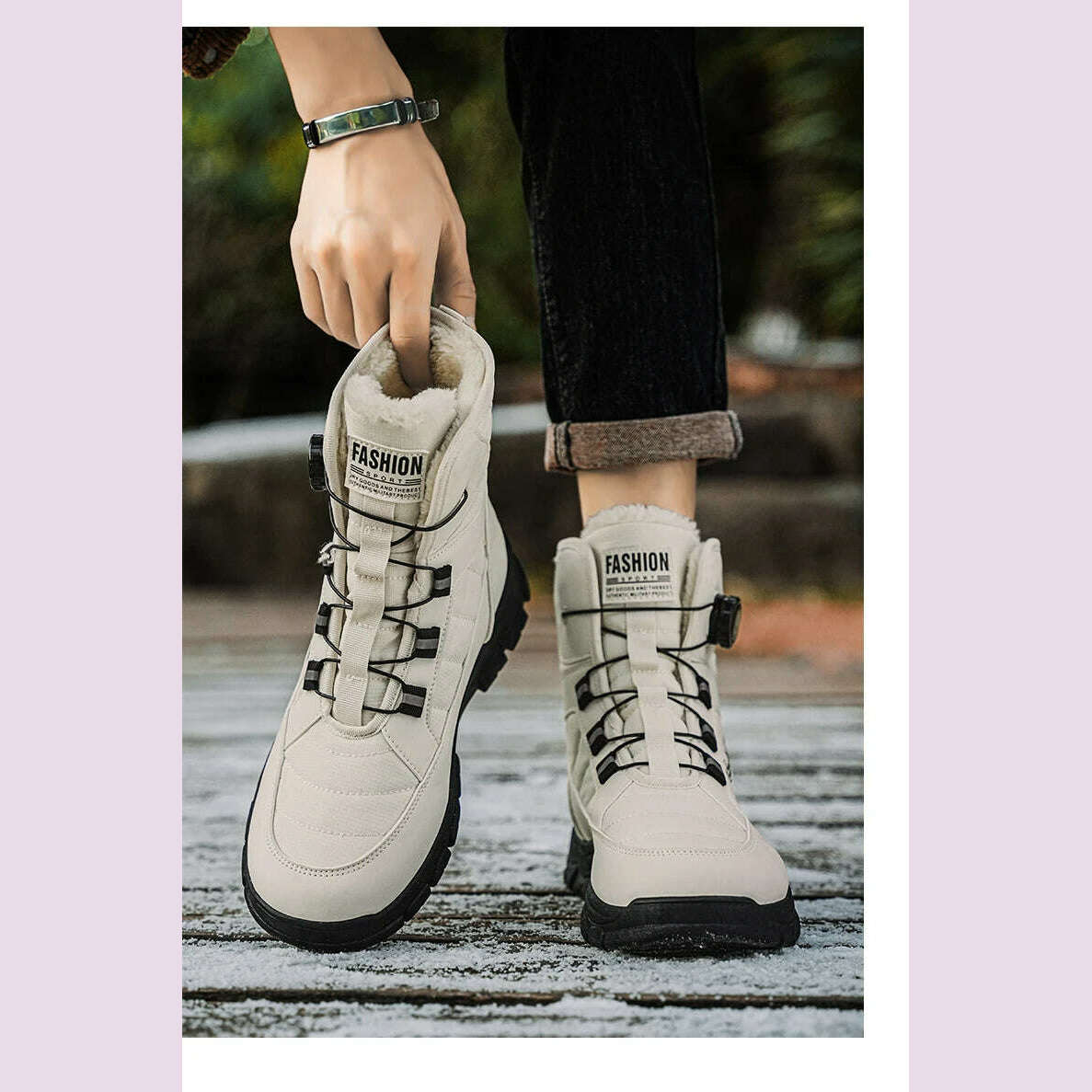 Large Size High-top Mens Cotton Shoes outdoor Snow Boots Warm Plush Lining Breathable Waterproof Fabric Non-slip Soles Safe Shoe - KIMLUD