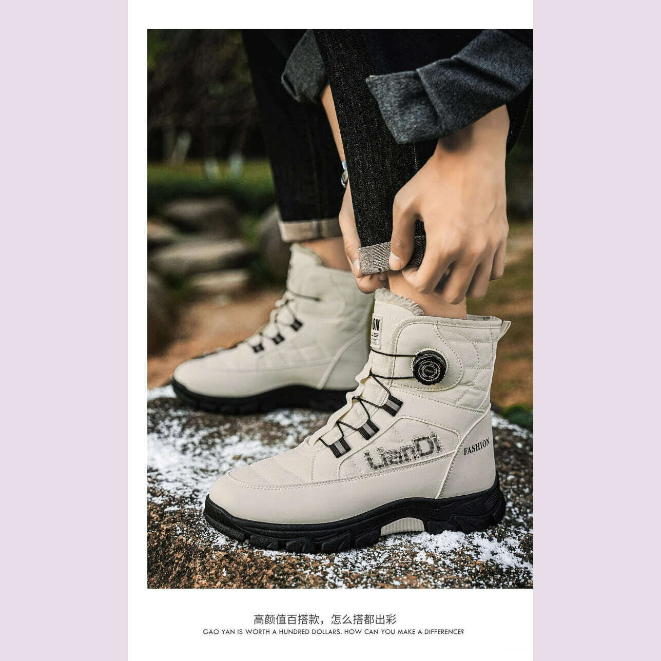 Large Size High-top Mens Cotton Shoes outdoor Snow Boots Warm Plush Lining Breathable Waterproof Fabric Non-slip Soles Safe Shoe - KIMLUD