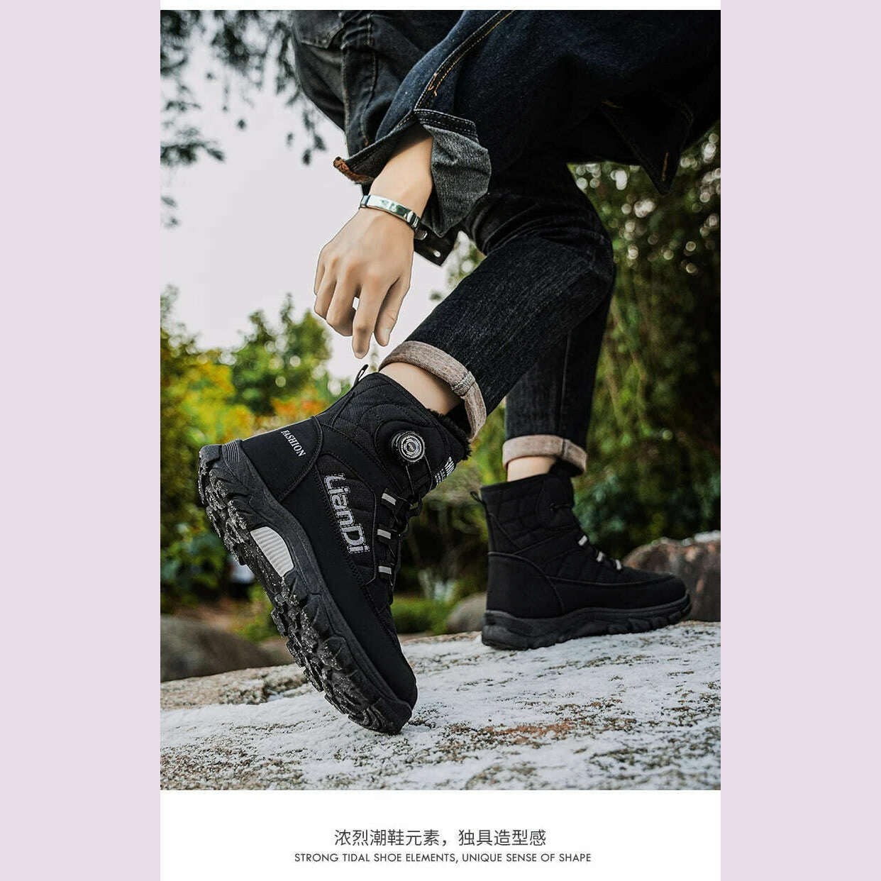 Large Size High-top Mens Cotton Shoes outdoor Snow Boots Warm Plush Lining Breathable Waterproof Fabric Non-slip Soles Safe Shoe - KIMLUD