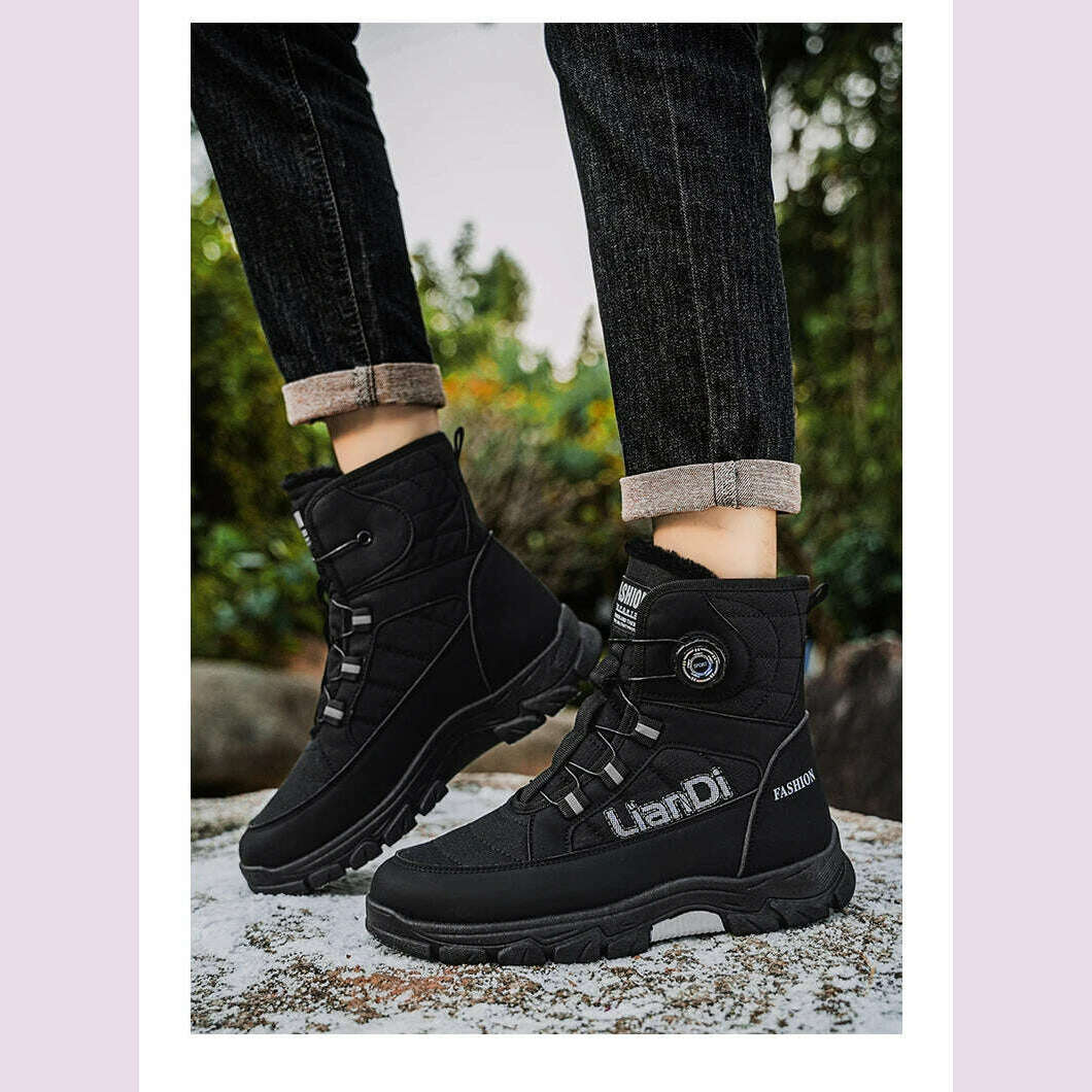 Large Size High-top Mens Cotton Shoes outdoor Snow Boots Warm Plush Lining Breathable Waterproof Fabric Non-slip Soles Safe Shoe - KIMLUD