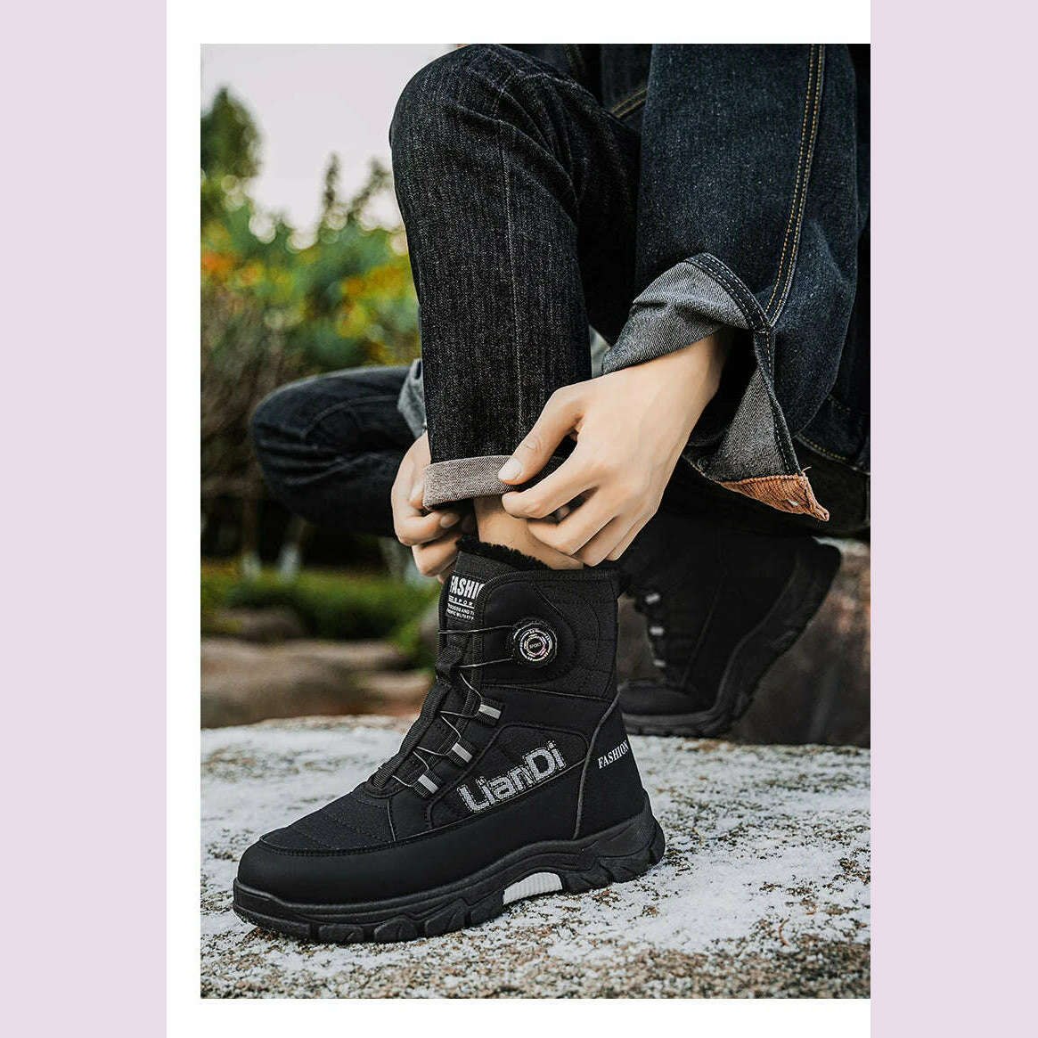 Large Size High-top Mens Cotton Shoes outdoor Snow Boots Warm Plush Lining Breathable Waterproof Fabric Non-slip Soles Safe Shoe - KIMLUD