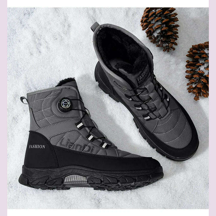 Large Size High-top Mens Cotton Shoes outdoor Snow Boots Warm Plush Lining Breathable Waterproof Fabric Non-slip Soles Safe Shoe - KIMLUD