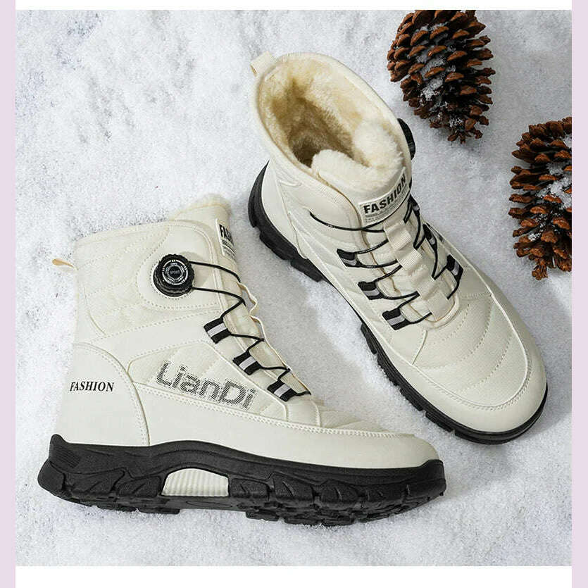 Large Size High-top Mens Cotton Shoes outdoor Snow Boots Warm Plush Lining Breathable Waterproof Fabric Non-slip Soles Safe Shoe - KIMLUD