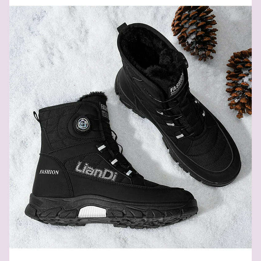 Large Size High-top Mens Cotton Shoes outdoor Snow Boots Warm Plush Lining Breathable Waterproof Fabric Non-slip Soles Safe Shoe - KIMLUD