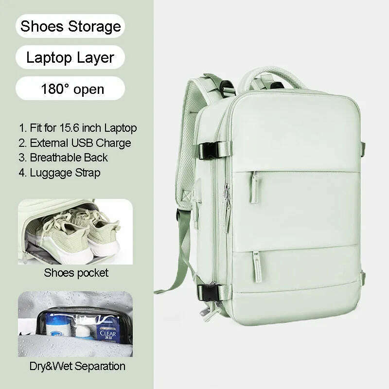 KIMLUD, Large Women Travel Backpack 17 Inch Laptop USB Airplane Business Shoulder Bag Girls Nylon Students Schoolbag Luggage Pack XA370C, KIMLUD Womens ClothesKIMLUD, Large Women Travel Backpack 17 Inch Laptop USB Airplane Business Shoulder Bag Girls Nylon Students Schoolbag Luggage Pack XA370C, Light green, KIMLUD APPAREL - Womens Clothes