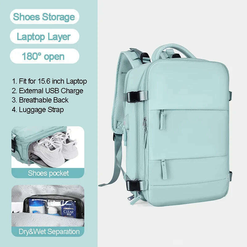 KIMLUD, Large Women Travel Backpack 17 Inch Laptop USB Airplane Business Shoulder Bag Girls Nylon Students Schoolbag Luggage Pack XA370C, KIMLUD Womens ClothesKIMLUD, Large Women Travel Backpack 17 Inch Laptop USB Airplane Business Shoulder Bag Girls Nylon Students Schoolbag Luggage Pack XA370C, Sky blue, KIMLUD APPAREL - Womens Clothes