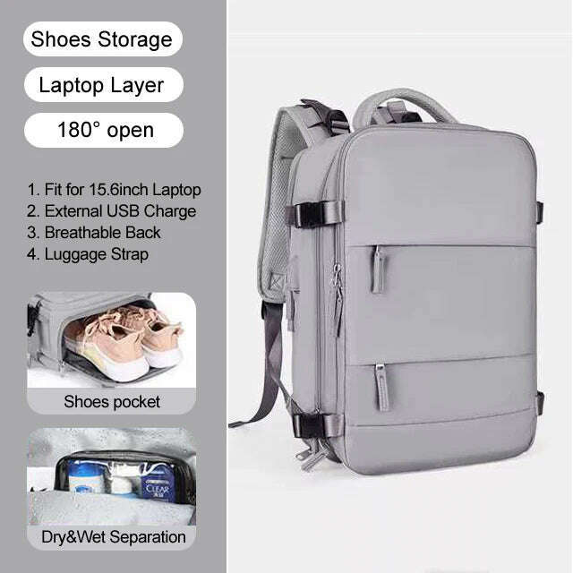 KIMLUD, Large Women Travel Backpack 17 Inch Laptop USB Airplane Business Shoulder Bag Girls Nylon Students Schoolbag Luggage Pack XA370C, KIMLUD Womens ClothesKIMLUD, Large Women Travel Backpack 17 Inch Laptop USB Airplane Business Shoulder Bag Girls Nylon Students Schoolbag Luggage Pack XA370C, Gray, KIMLUD APPAREL - Womens Clothes