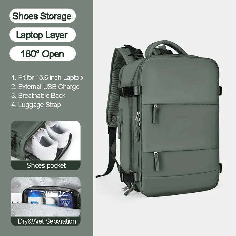 KIMLUD, Large Women Travel Backpack 17 Inch Laptop USB Airplane Business Shoulder Bag Girls Nylon Students Schoolbag Luggage Pack XA370C, KIMLUD Womens ClothesKIMLUD, Large Women Travel Backpack 17 Inch Laptop USB Airplane Business Shoulder Bag Girls Nylon Students Schoolbag Luggage Pack XA370C, Army green, KIMLUD APPAREL - Womens Clothes