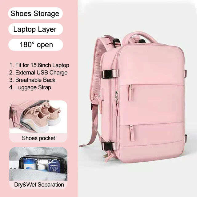 KIMLUD, Large Women Travel Backpack 17 Inch Laptop USB Airplane Business Shoulder Bag Girls Nylon Students Schoolbag Luggage Pack XA370C, KIMLUD Womens ClothesKIMLUD, Large Women Travel Backpack 17 Inch Laptop USB Airplane Business Shoulder Bag Girls Nylon Students Schoolbag Luggage Pack XA370C, Pink, KIMLUD APPAREL - Womens Clothes