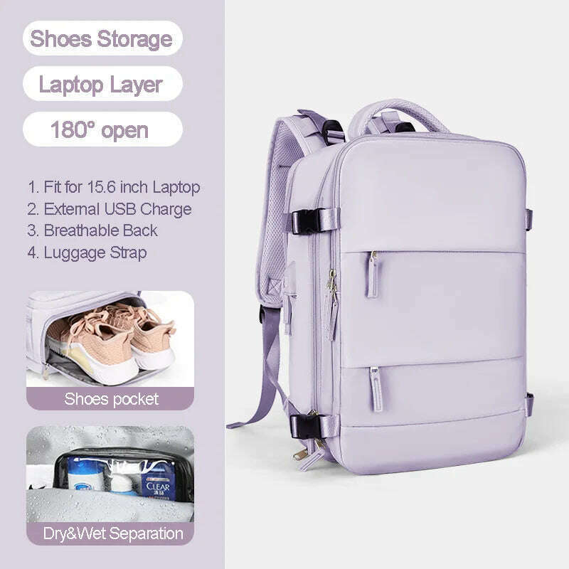 KIMLUD, Large Women Travel Backpack 17 Inch Laptop USB Airplane Business Shoulder Bag Girls Nylon Students Schoolbag Luggage Pack XA370C, KIMLUD Womens ClothesKIMLUD, Large Women Travel Backpack 17 Inch Laptop USB Airplane Business Shoulder Bag Girls Nylon Students Schoolbag Luggage Pack XA370C, Purple, KIMLUD APPAREL - Womens Clothes