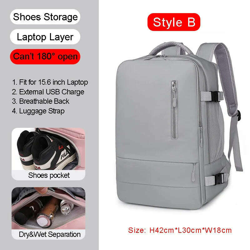 KIMLUD, Large Women Travel Backpack 17 Inch Laptop USB Airplane Business Shoulder Bag Girls Nylon Students Schoolbag Luggage Pack XA370C, KIMLUD Womens ClothesKIMLUD, Large Women Travel Backpack 17 Inch Laptop USB Airplane Business Shoulder Bag Girls Nylon Students Schoolbag Luggage Pack XA370C, StyleB Gray, KIMLUD APPAREL - Womens Clothes