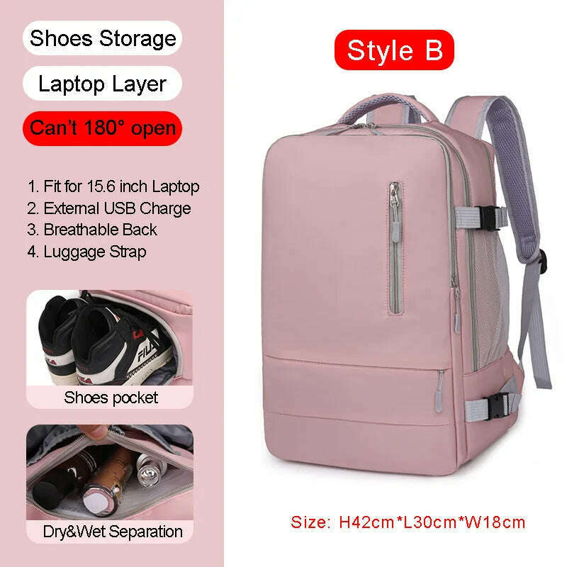 KIMLUD, Large Women Travel Backpack 17 Inch Laptop USB Airplane Business Shoulder Bag Girls Nylon Students Schoolbag Luggage Pack XA370C, KIMLUD Womens ClothesKIMLUD, Large Women Travel Backpack 17 Inch Laptop USB Airplane Business Shoulder Bag Girls Nylon Students Schoolbag Luggage Pack XA370C, StyleB Pink, KIMLUD APPAREL - Womens Clothes