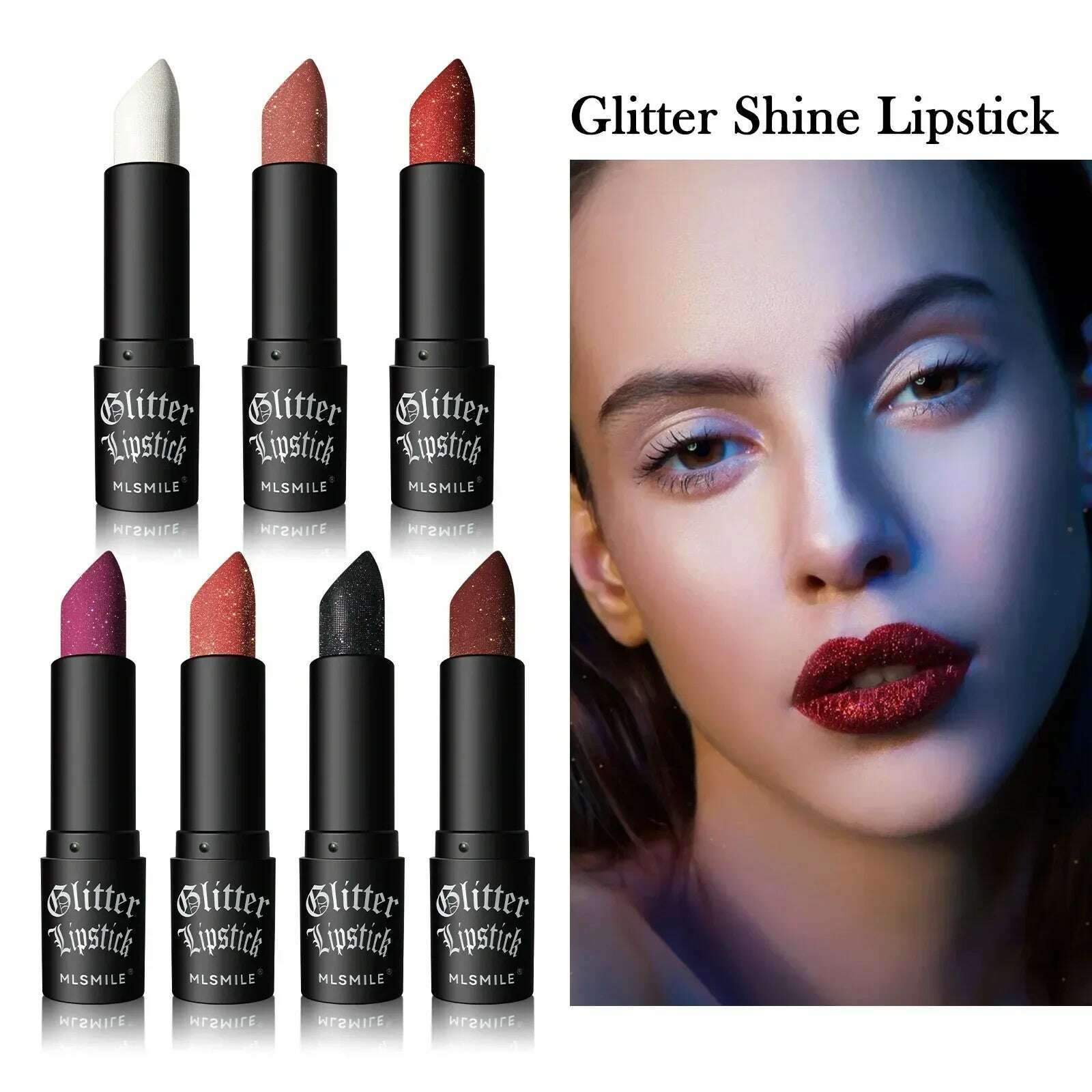 KIMLUD, Lasting Shiny Lipstick Diamond Glitter Waterproof Sexy Red Black Lip Tint Lipsticks Non-stick Cup Pearlescent Makeup Cosmetics, KIMLUD Womens Clothes