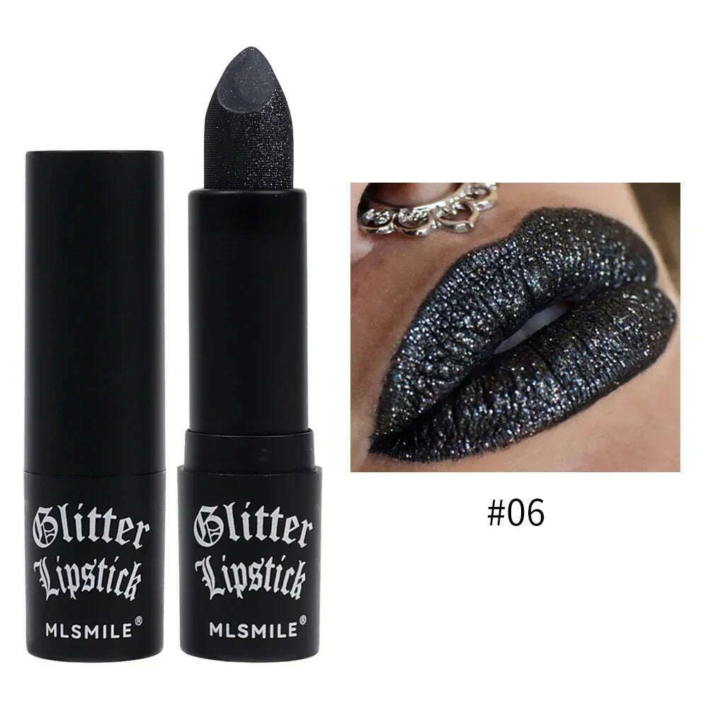 KIMLUD, Lasting Shiny Lipstick Diamond Glitter Waterproof Sexy Red Black Lip Tint Lipsticks Non-stick Cup Pearlescent Makeup Cosmetics, 06, KIMLUD APPAREL - Womens Clothes