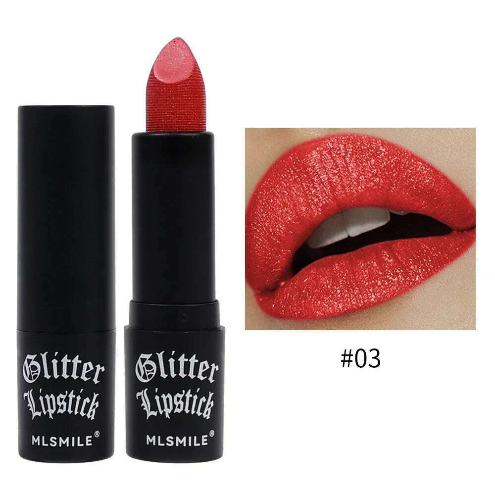 KIMLUD, Lasting Shiny Lipstick Diamond Glitter Waterproof Sexy Red Black Lip Tint Lipsticks Non-stick Cup Pearlescent Makeup Cosmetics, 03, KIMLUD Womens Clothes