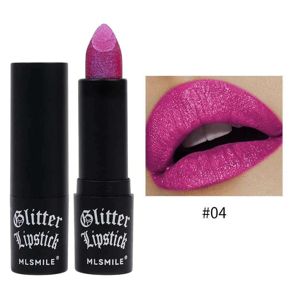 KIMLUD, Lasting Shiny Lipstick Diamond Glitter Waterproof Sexy Red Black Lip Tint Lipsticks Non-stick Cup Pearlescent Makeup Cosmetics, 04, KIMLUD APPAREL - Womens Clothes